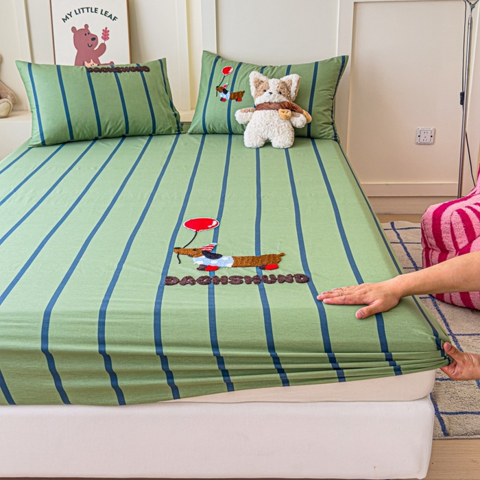 感遇家纺 2025新款毛巾绣床笠三件套 气球狗