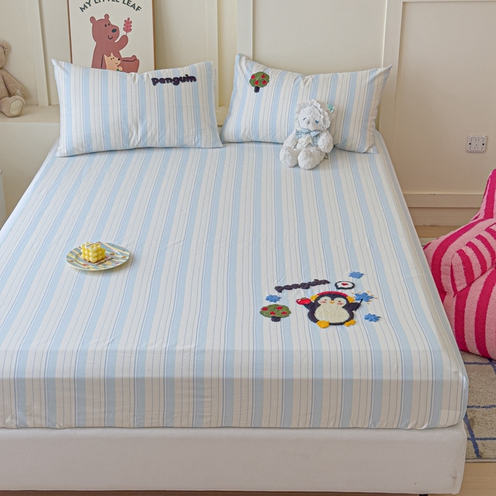 91家纺网 家纺一手货源 找家纺 感遇家纺 2025新款毛巾绣床笠三件套 音乐企鹅