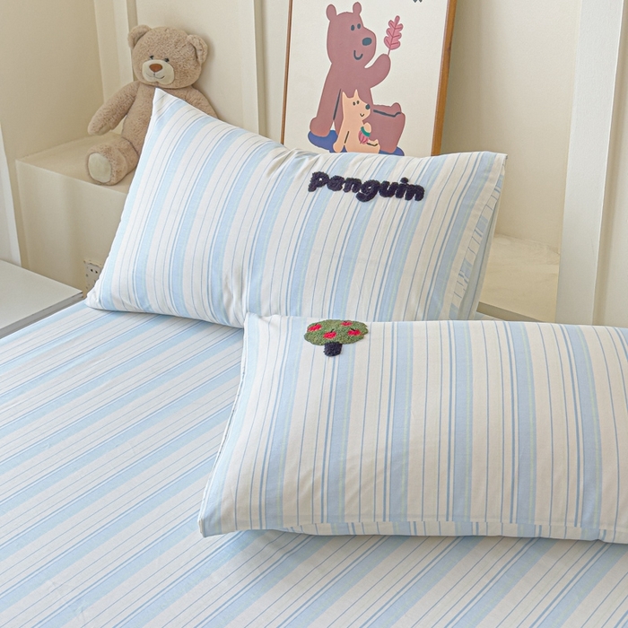 91家纺网 家纺一手货源 找家纺 感遇家纺 2025新款毛巾绣床笠三件套 音乐企鹅