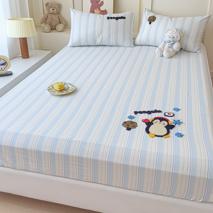 91家纺网 家纺一手货源 找家纺 感遇家纺 2025新款毛巾绣床笠三件套 音乐企鹅