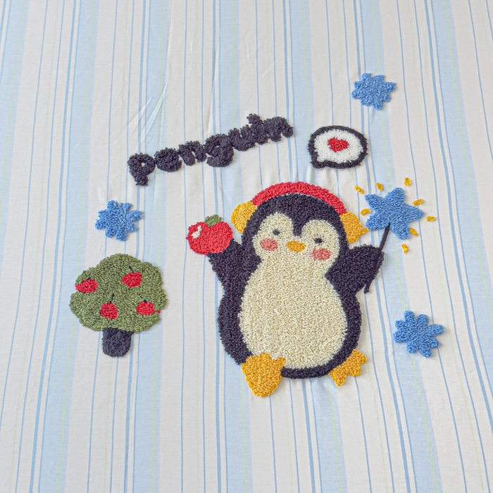 91家纺网 家纺一手货源 找家纺 感遇家纺 2025新款毛巾绣床笠三件套 音乐企鹅