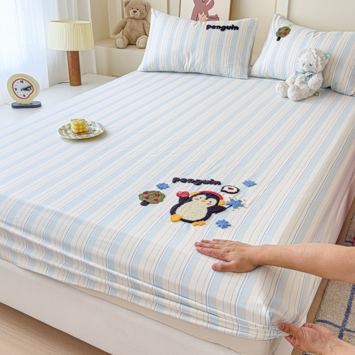 91家纺网 家纺一手货源 找家纺 感遇家纺 2025新款毛巾绣床笠三件套 音乐企鹅