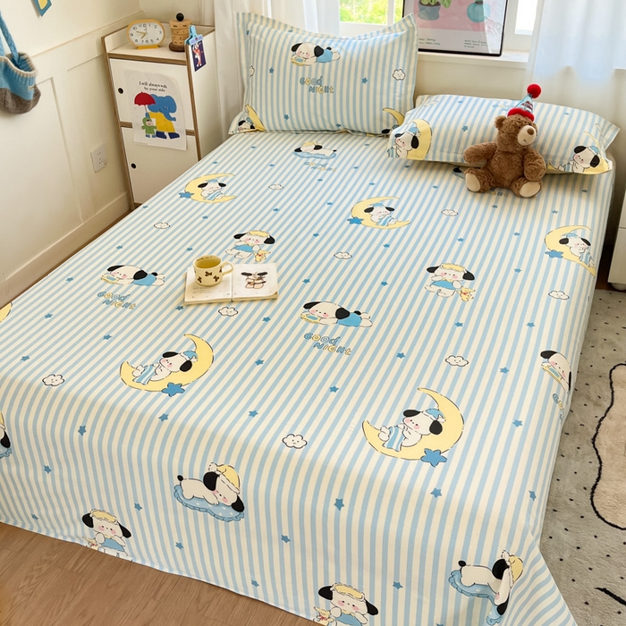 91家纺网 家纺一手货源 找家纺 2025新款全棉印花小清新单品系列-单床单酣睡狗