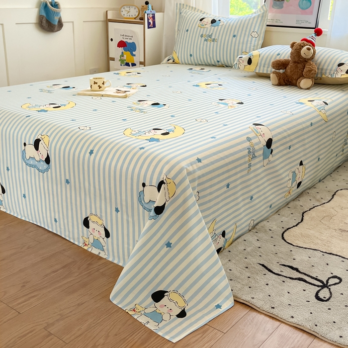 91家纺网 家纺一手货源 找家纺 2025新款全棉印花小清新单品系列-单床单酣睡狗