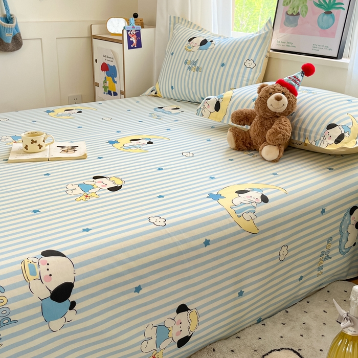 91家纺网 家纺一手货源 找家纺 2025新款全棉印花小清新单品系列-单床单酣睡狗