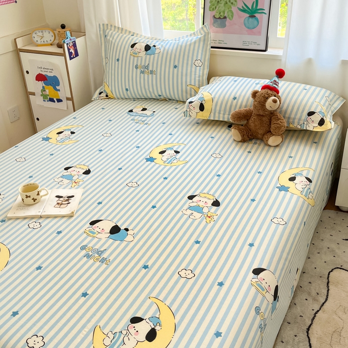 91家纺网 家纺一手货源 找家纺 2025新款全棉印花小清新单品系列-单床单酣睡狗