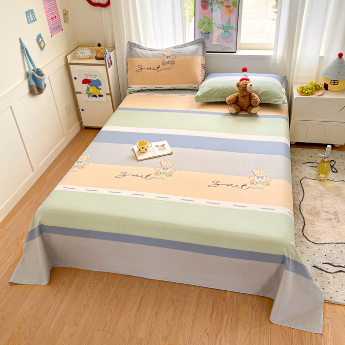 91家纺网 家纺一手货源 找家纺 2025新款全棉印花小清新单品系列-单床单摩登熊宝