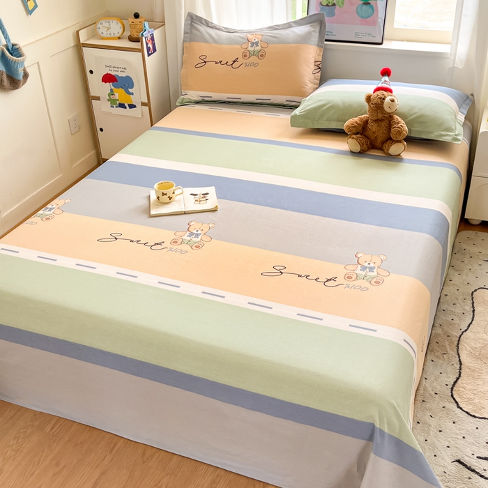 91家纺网 家纺一手货源 找家纺 2025新款全棉印花小清新单品系列-单床单摩登熊宝