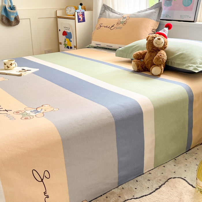 91家纺网 家纺一手货源 找家纺 2025新款全棉印花小清新单品系列-单床单摩登熊宝