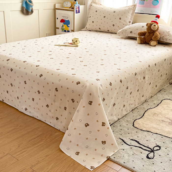 91家纺网 家纺一手货源 找家纺 2025新款全棉印花小清新单品系列-单床单小熊联谊