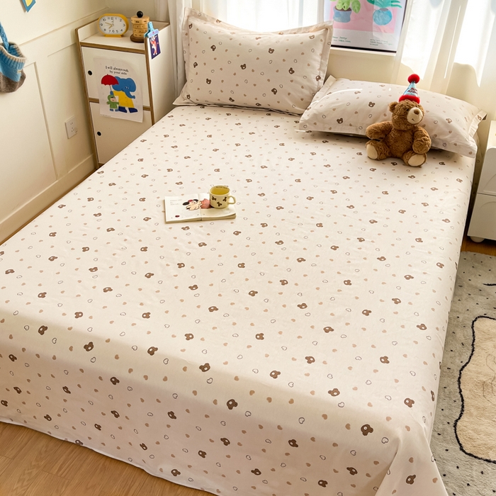 91家纺网 家纺一手货源 找家纺 2025新款全棉印花小清新单品系列-单床单小熊联谊