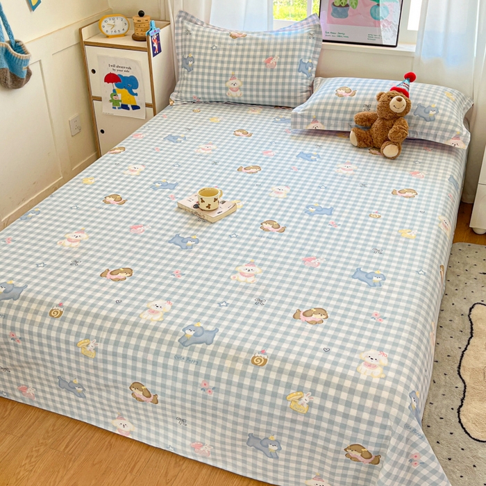 91家纺网 家纺一手货源 找家纺 2025新款全棉印花小清新单品系列-单床单星星发夹狗