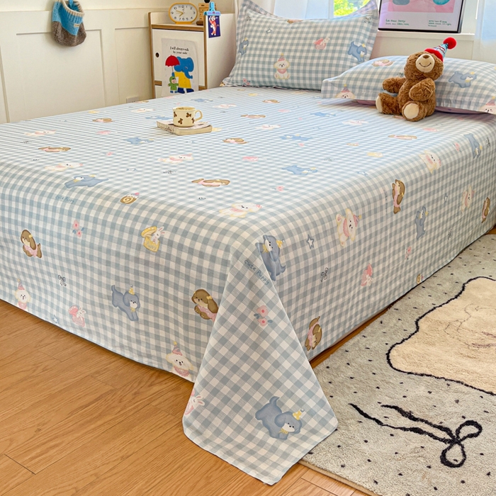 91家纺网 家纺一手货源 找家纺 2025新款全棉印花小清新单品系列-单床单星星发夹狗