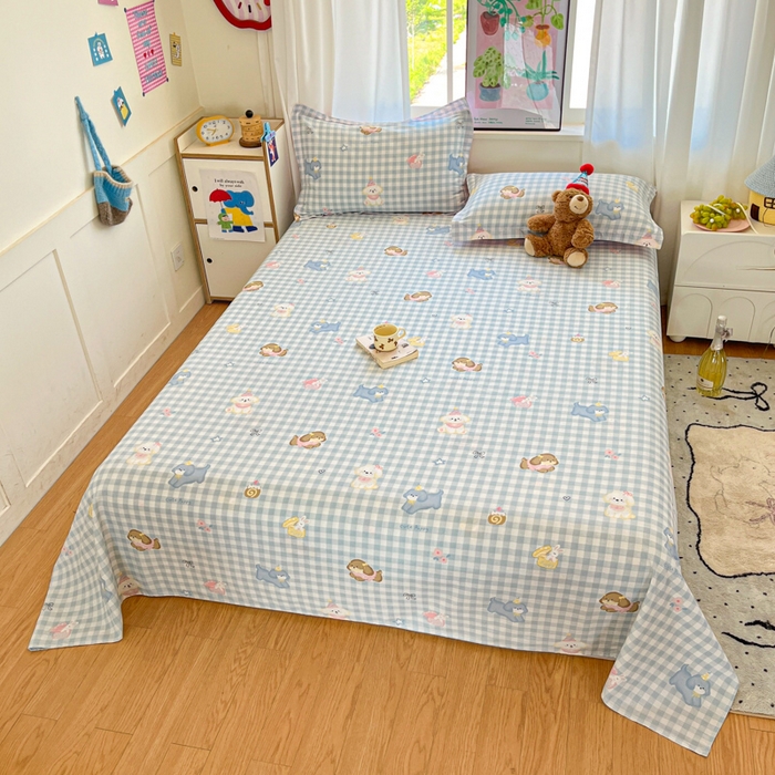 91家纺网 家纺一手货源 找家纺 2025新款全棉印花小清新单品系列-单床单星星发夹狗