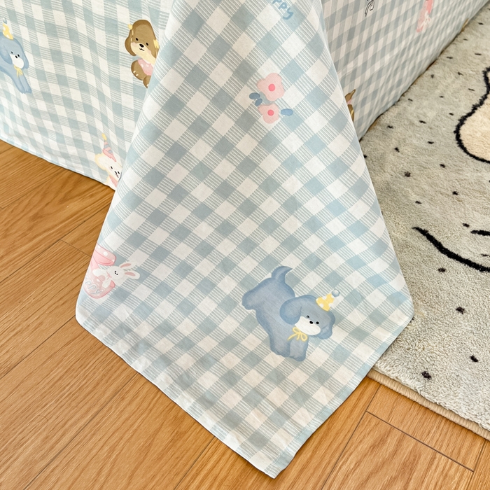 91家纺网 家纺一手货源 找家纺 2025新款全棉印花小清新单品系列-单床单星星发夹狗