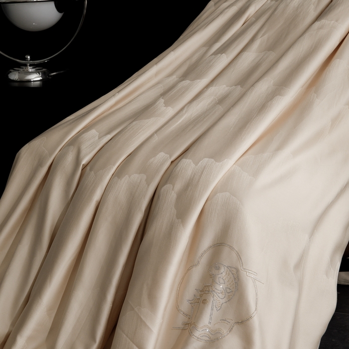 91家纺网 家纺一手货源 找家纺 （总）俏企鹅羽绒精品馆 2025新款60S 大提花蚕丝夏被蚕丝被-锦鲤跃龙门