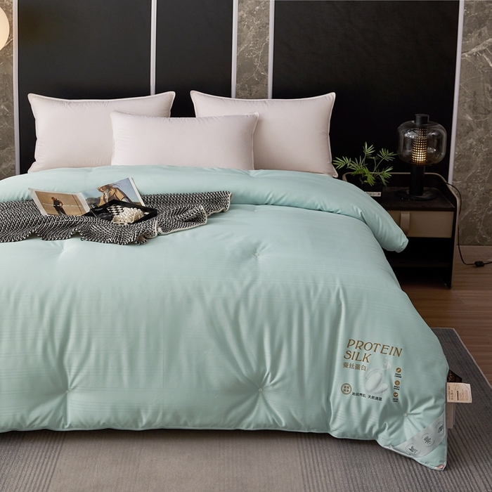 91家纺网 家纺一手货源 找家纺 喜糯糯 2025新款长绒棉提花被子被芯 薄荷绿