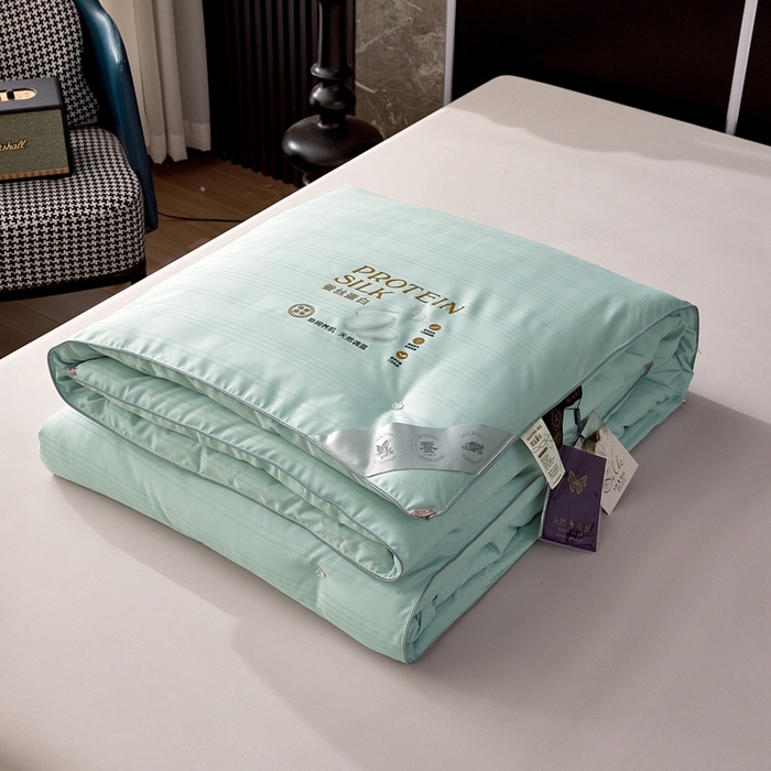 91家纺网 家纺一手货源 找家纺 喜糯糯 2025新款长绒棉提花被子被芯 薄荷绿