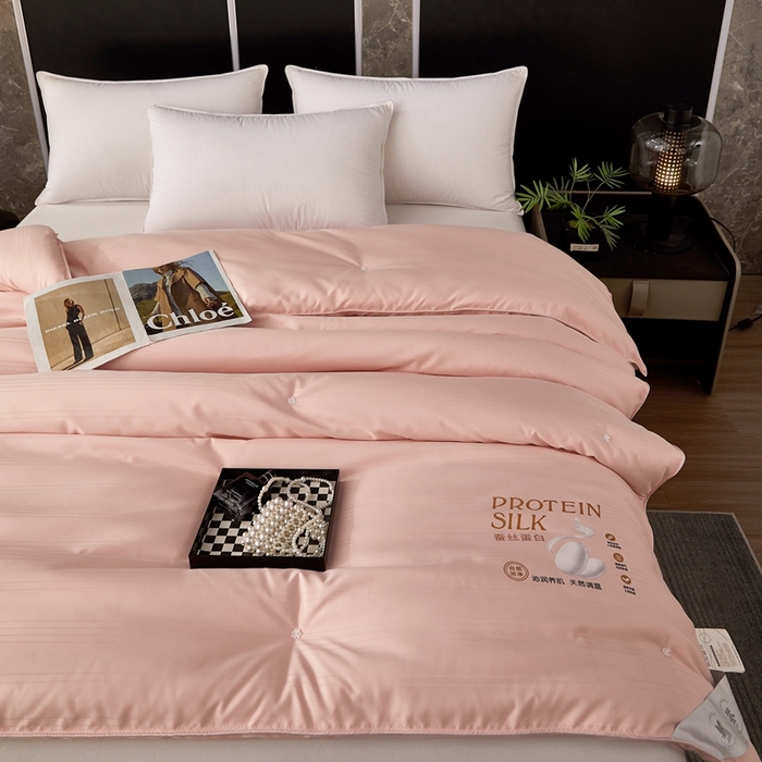 91家纺网 家纺一手货源 找家纺 喜糯糯 2025新款长绒棉提花被子被芯 粉玉