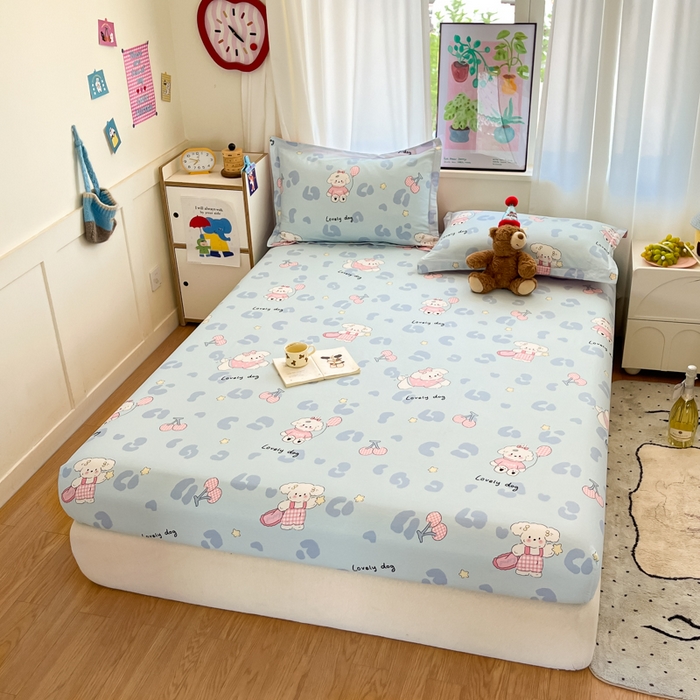 91家纺网 家纺一手货源 找家纺 2025新款全棉印花小清新单品系列-单床笠比星邦尼狗