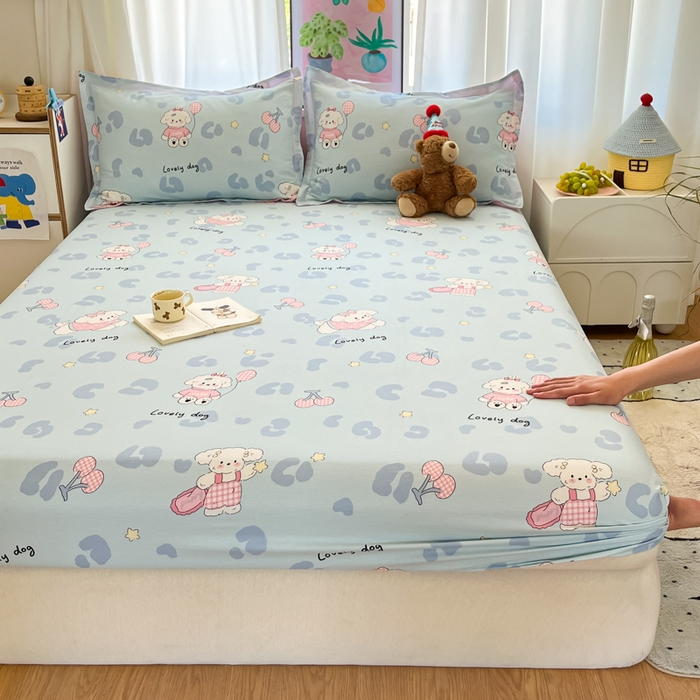 91家纺网 家纺一手货源 找家纺 2025新款全棉印花小清新单品系列-单床笠比星邦尼狗