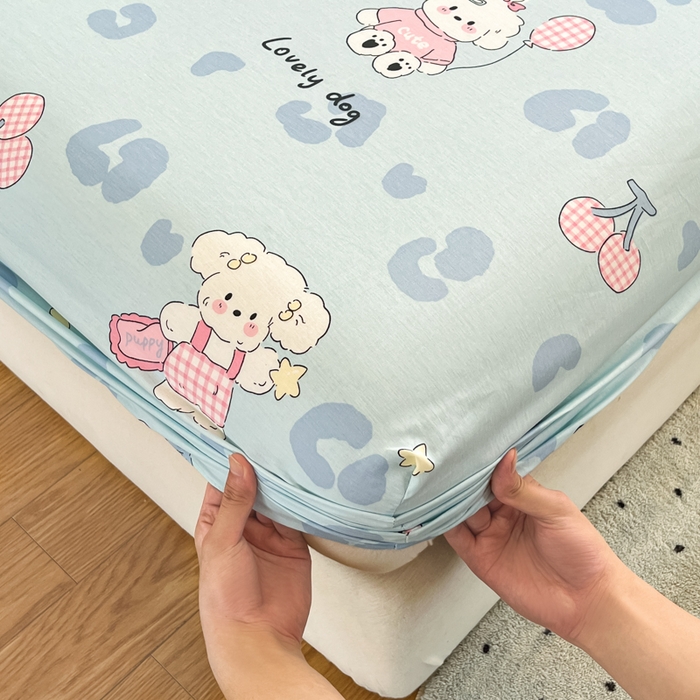 91家纺网 家纺一手货源 找家纺 2025新款全棉印花小清新单品系列-单床笠比星邦尼狗