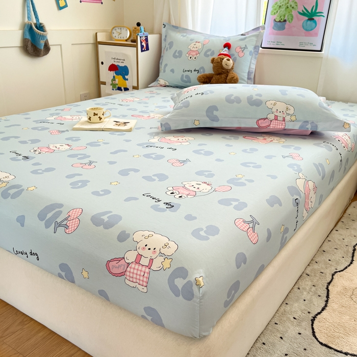91家纺网 家纺一手货源 找家纺 2025新款全棉印花小清新单品系列-单床笠比星邦尼狗