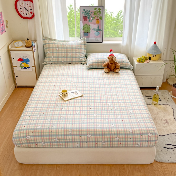 2025新款全棉印花小清新单品系列-单床笠彩虹格小狗