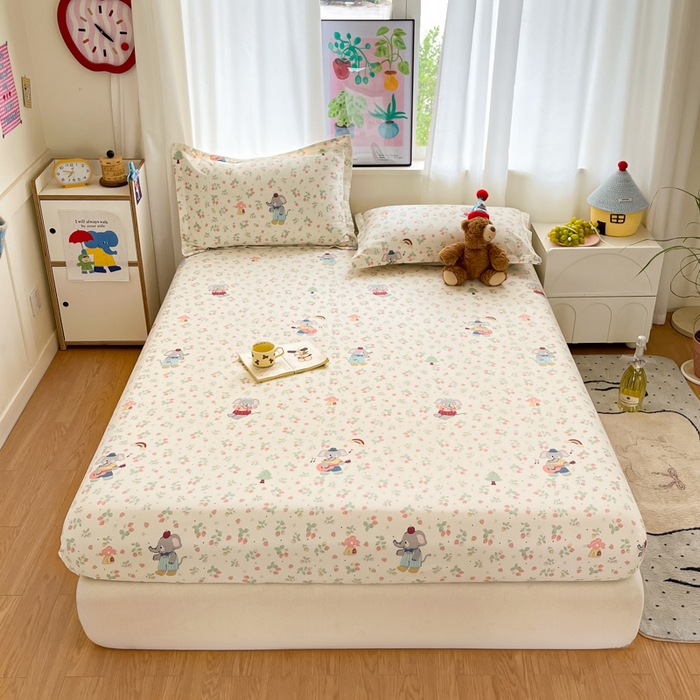 2025新款全棉印花小清新单品系列-单床笠弹唱小象