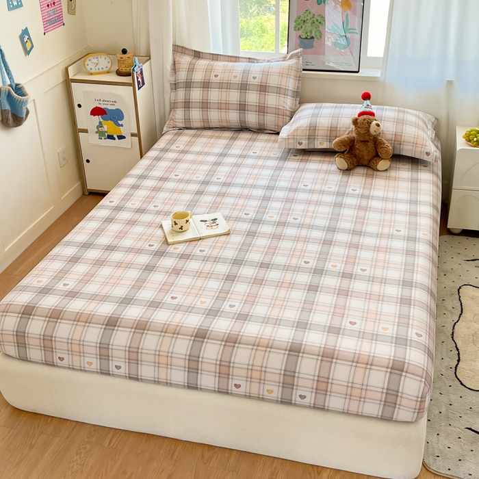 91家纺网 家纺一手货源 找家纺 2025新款全棉印花小清新单品系列-单床笠拿铁米