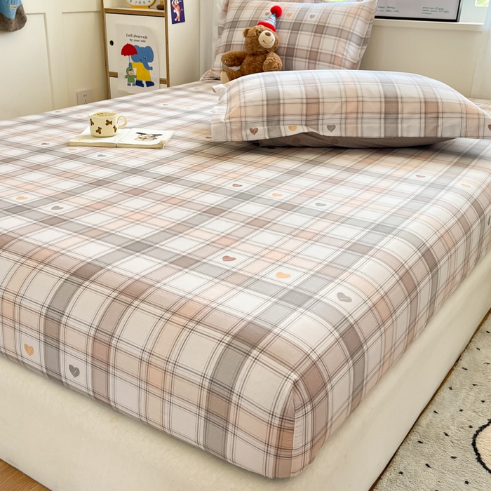 91家纺网 家纺一手货源 找家纺 2025新款全棉印花小清新单品系列-单床笠拿铁米