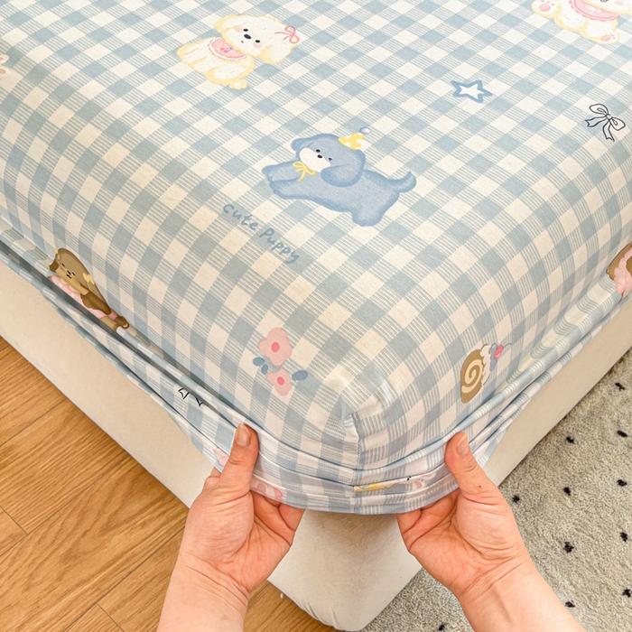 91家纺网 家纺一手货源 找家纺 2025新款全棉印花小清新单品系列-单床笠星星发夹狗