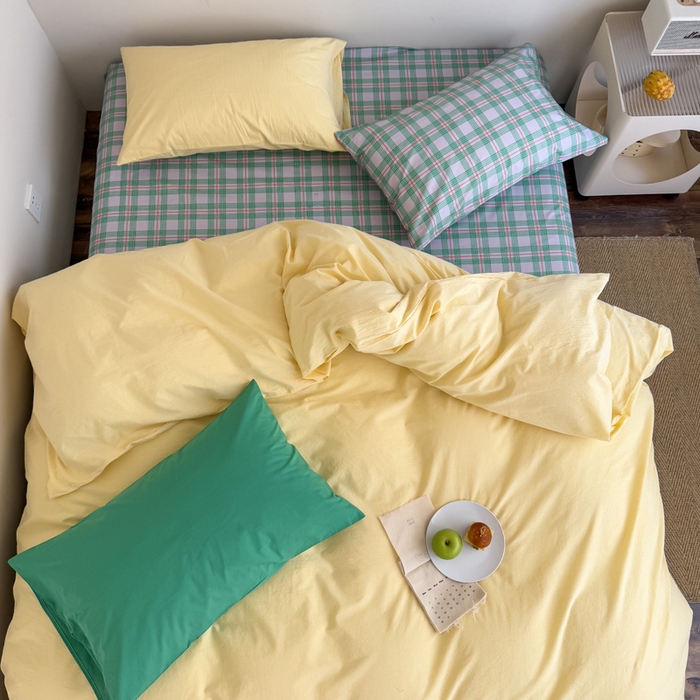 91家纺网 家纺一手货源 找家纺 （总）艾沁家纺 2025新款全棉数码印花水洗棉撞色混搭四件套