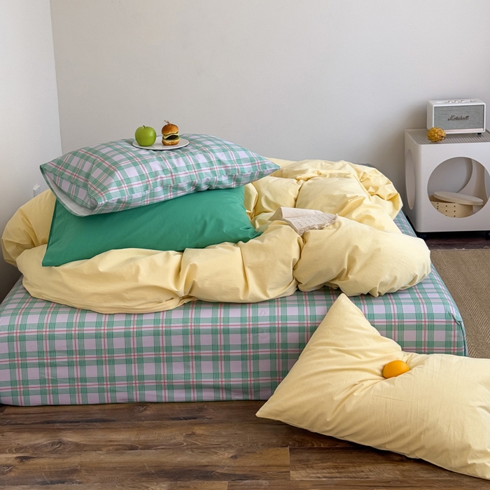 91家纺网 家纺一手货源 找家纺 （总）艾沁家纺 2025新款全棉数码印花水洗棉撞色混搭四件套