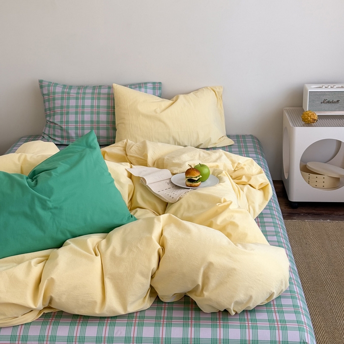 91家纺网 家纺一手货源 找家纺 （总）艾沁 新款全棉水洗棉纯色混搭四件套