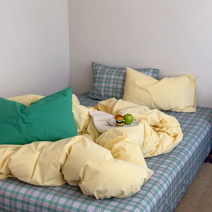 91家纺网 家纺一手货源 找家纺 （总）艾沁家纺 2025新款全棉数码印花水洗棉撞色混搭四件套