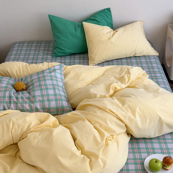 91家纺网 家纺一手货源 找家纺 （总）艾沁家纺 2025新款全棉数码印花水洗棉撞色混搭四件套