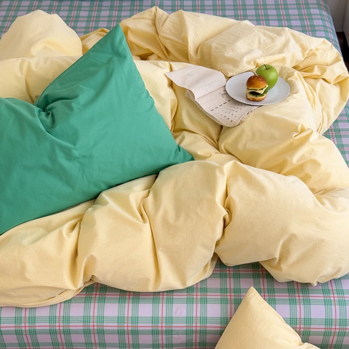 91家纺网 家纺一手货源 找家纺 （总）艾沁家纺 2025新款全棉数码印花水洗棉撞色混搭四件套