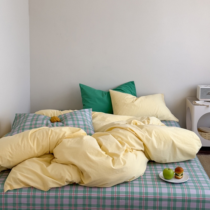 91家纺网 家纺一手货源 找家纺 （总）艾沁家纺 2025新款全棉数码印花水洗棉撞色混搭四件套