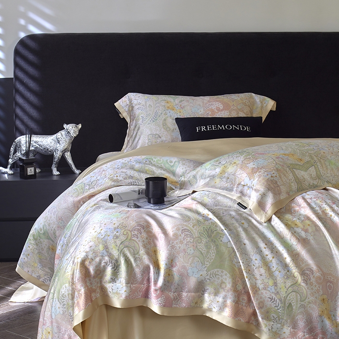 91家纺网 家纺一手货源 找家纺 蕾诺家纺 2025新款60支进口奥地利兰精天丝数码印花四件套 伊娃-香槟