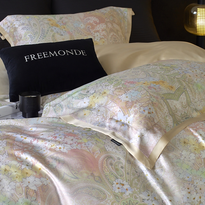 91家纺网 家纺一手货源 找家纺 蕾诺家纺 2025新款60支进口奥地利兰精天丝数码印花四件套 伊娃-香槟