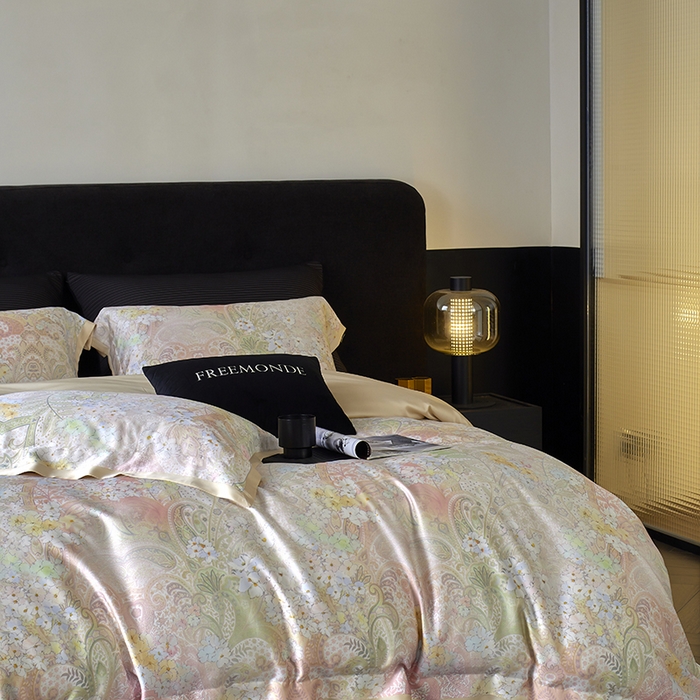 91家纺网 家纺一手货源 找家纺 蕾诺家纺 2025新款60支进口奥地利兰精天丝数码印花四件套 伊娃-香槟