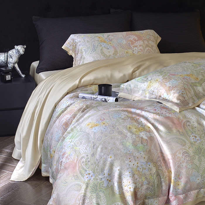 91家纺网 家纺一手货源 找家纺 蕾诺家纺 2025新款60支进口奥地利兰精天丝数码印花四件套 伊娃-香槟