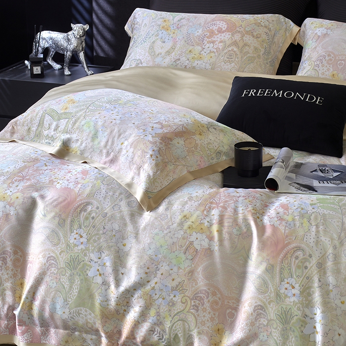 91家纺网 家纺一手货源 找家纺 蕾诺家纺 2025新款60支进口奥地利兰精天丝数码印花四件套 伊娃-香槟