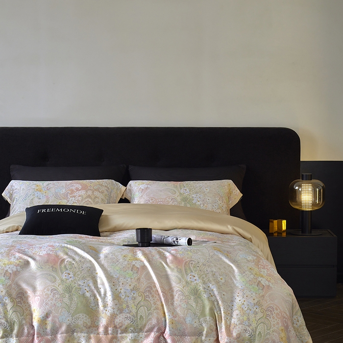 91家纺网 家纺一手货源 找家纺 蕾诺家纺 2025新款60支进口奥地利兰精天丝数码印花四件套 伊娃-香槟