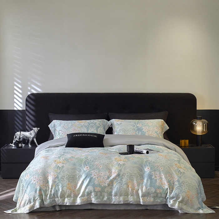 蕾诺家纺 2025新款60支进口奥地利兰精天丝数码印花四件套 伊娃-钴蓝