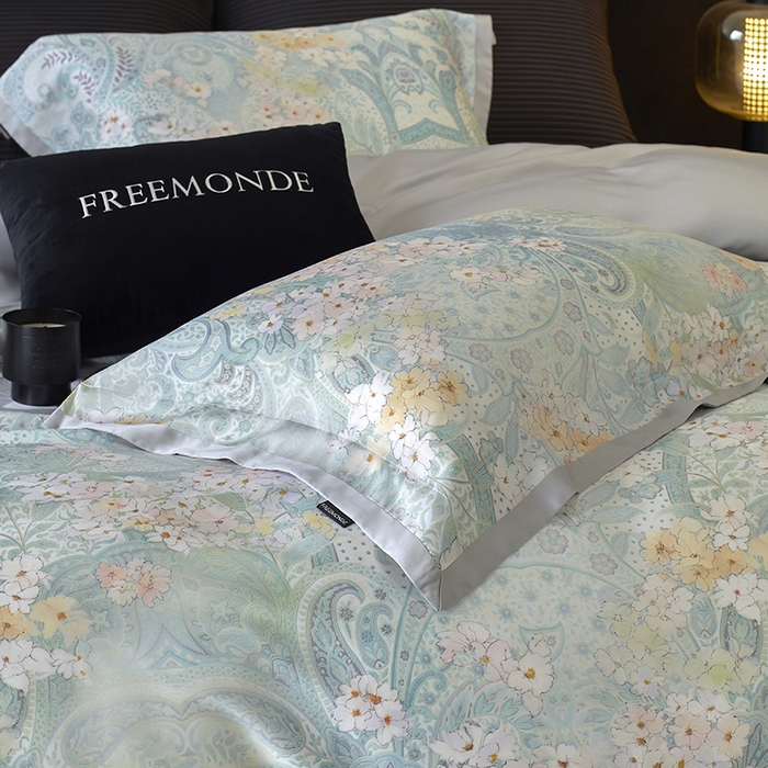 91家纺网 家纺一手货源 找家纺 蕾诺家纺 2025新款60支进口奥地利兰精天丝数码印花四件套 伊娃-钴蓝