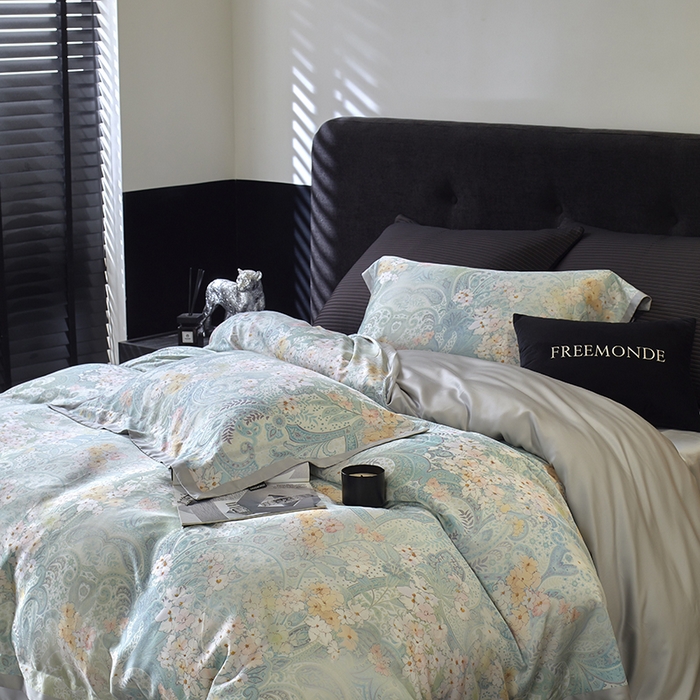 91家纺网 家纺一手货源 找家纺 蕾诺家纺 2025新款60支进口奥地利兰精天丝数码印花四件套 伊娃-钴蓝