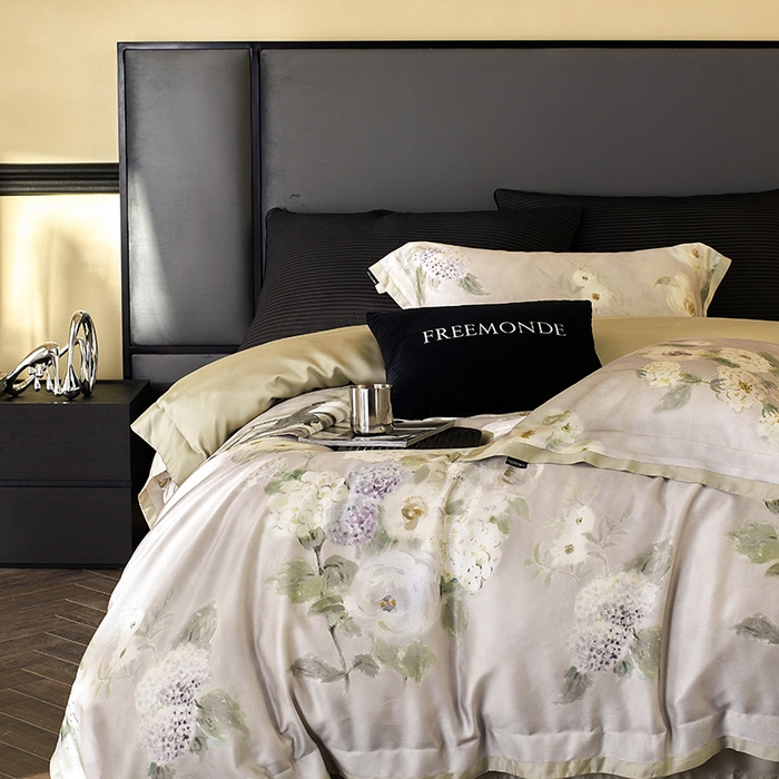 91家纺网 家纺一手货源 找家纺 蕾诺家纺 2025新款60支进口奥地利兰精天丝数码印花四件套 紫苏-海葵紫