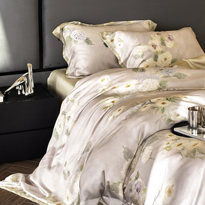 91家纺网 家纺一手货源 找家纺 蕾诺家纺 2025新款60支进口奥地利兰精天丝数码印花四件套 紫苏-海葵紫